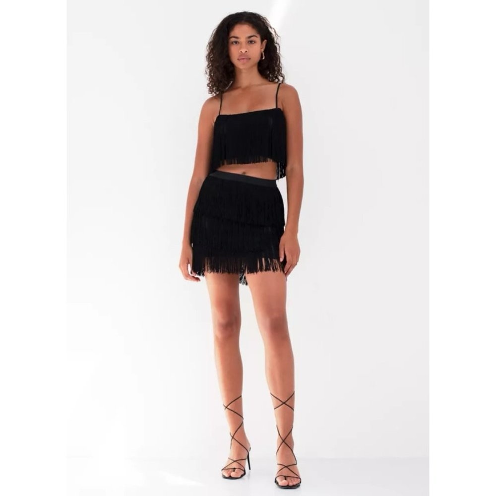 Aritzia Black Fringe Skirt